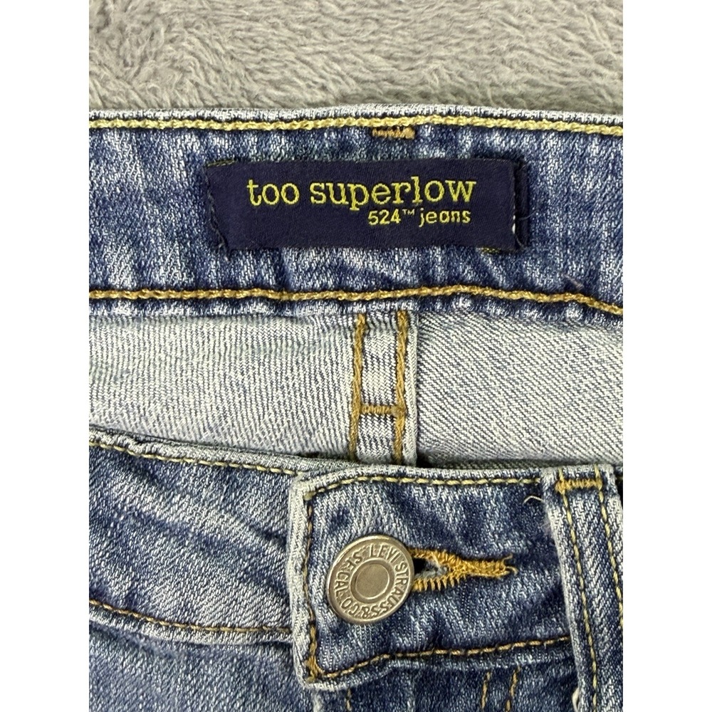 Levis Jeans Womens 1 Blue Light Wash Distressed Denim 524 Too Superlow Skinny - Picture 7 of 10